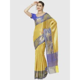 Banarasi Silk Works Yellow & Blue Woven Saree With Unstitched Blouse-picture-37