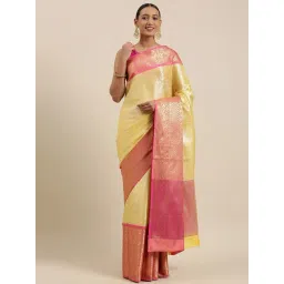 Banarasi Silk Works Yellow Silk Woven Saree With Unstitched Blouse-picture-16