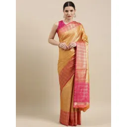 Banarasi Silk Works Yellow Silk Woven Saree With Unstitched Blouse-picture-14