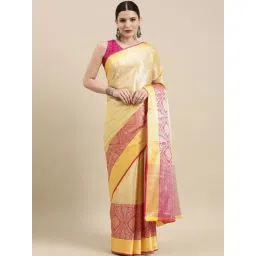 Banarasi Silk Works Yellow Silk Woven Saree With Unstitched Blouse-picture-12