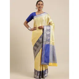 Banarasi Silk Works Yellow Silk Woven Saree With Unstitched Blouse-picture-10