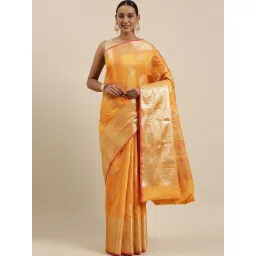 Banarasi Silk Works Yellow Silk Woven Saree With Unstitched Blouse image 1