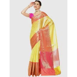 Banarasi Silk Works Yellow Woven Saree With Unstitched Blouse image 1