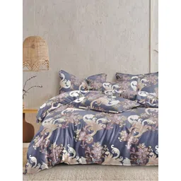Banchmark Home Furnishings Blue & Brown Floral 200 TC King Bedsheet with 2 Pillow Covers-picture-36