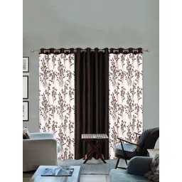 Banchmark Home Furnishings Brown & White Set of 3 Floral Black Out Window Curtain-picture-31