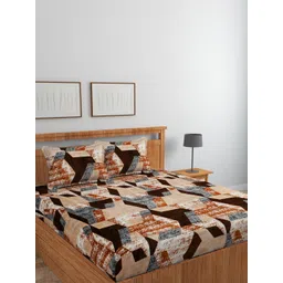 Banchmark Home Furnishings Brown Geometric 200 TC Bedsheet with 2 Pillow Covers-picture-30