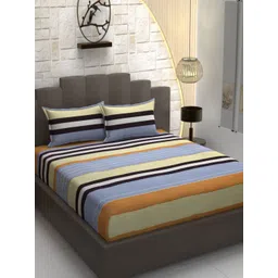 Banchmark Home Furnishings Brown Striped Cotton 200 TC King Bedsheet Set 1.83 m x 1.98 m-picture-17