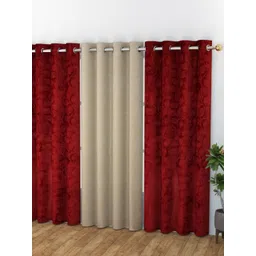 Banchmark Home Furnishings Haire Red & Beige 3 Pcs Velvet Room Darkening Long Door Curtain-picture-14