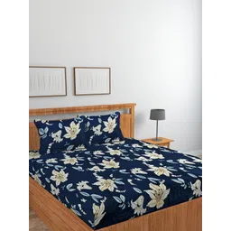 Banchmark Home Furnishings Navy Blue Floral 200 TC Bedsheet with 2 Pillow Covers-picture-25