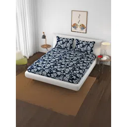Banchmark Home Furnishings Navy Blue Floral 200 TC King Bedsheet with 2 Pillow Covers-picture-22