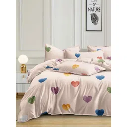 Banchmark Home Furnishings Pink & Green Geometric 200 TC King Bedsheet with 2 Pillow Covers-picture-30