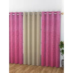 Banchmark Home Furnishings Red & Beige 3 Pieces Floral Velvet Room Darkening Door Curtains-picture-12