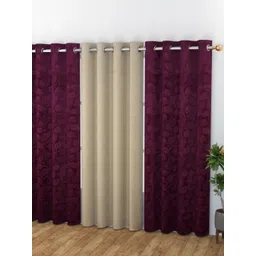 Banchmark Home Furnishings Red & Beige 3 Pieces Floral Velvet Room Darkening Door Curtains-picture-10