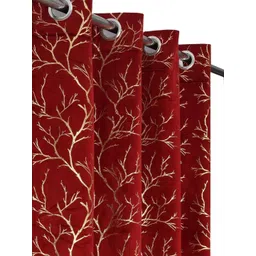 Banchmark Home Furnishings Red & Beige Set of 2 Floral Room Darkening Door Curtain image 2