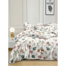 Banchmark Home Furnishings White & Green Floral 200 TC King Bedsheet with 2 Pillow Covers-picture-22