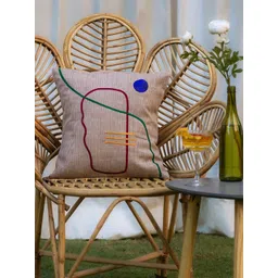 BandBox Brown & Blue Embroidered Cotton Square Cushion Cover-picture-25