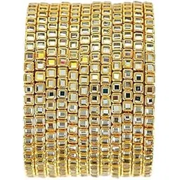 bangleskart ALL EYES ON YOUR HANDS Kundan Glass Bangle Set for Women – Perfect for Weddings, Festivals & Everyday Fashion (Pack of 12)-picture-28