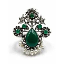 BANITHANI Silver-Plated Stones Studded & Perals Beaded Ring-picture-29