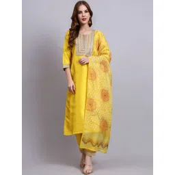 BANJANAN Women Ethnic Motifs Embroidered Regular Thread Work Kurta with Trousers & With Dupatta-picture-28