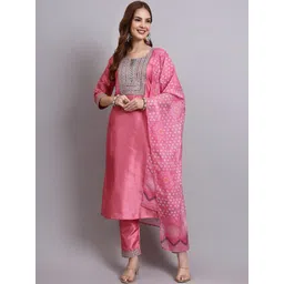BANJANAN Women Ethnic Motifs Regular Thread Work Kurta with Trousers & With Dupatta-picture-18