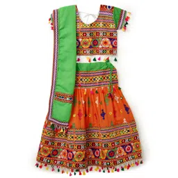 BANJARA INDIA Girls Embroidered Mirror Work Ready to Wear Lehenga & Blouse With Dupatta-picture-43