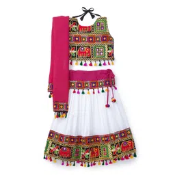 BANJARA INDIA Girls White & Black Embroidered Thread Work Ready to Wear Lehenga & Blouse With Dupatta-picture-24