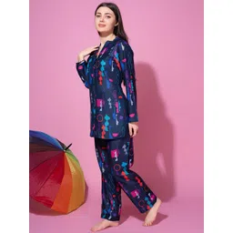 Bannos Swagger Blue & Pink Abstract Printed Night Suit image 1