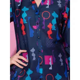 Bannos Swagger Blue & Pink Abstract Printed Night Suit image 2