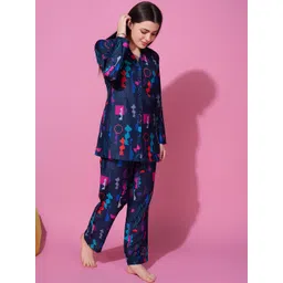 Bannos Swagger Blue & Pink Abstract Printed Night Suit image 5