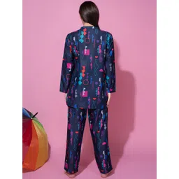 Bannos Swagger Blue & Pink Abstract Printed Night Suit image 3