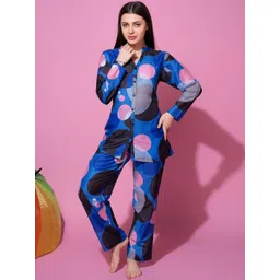 Bannos Swagger Blue & Pink Geometric Printed Button Down Detailing Nightsuit-picture-10