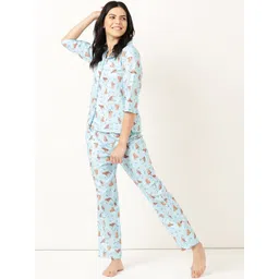 Bannos Swagger Blue Conversational Printed Shirt With Pyjamas-picture-18