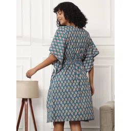 Bannos Swagger Blue Ethnic Motifs Printed Pure Cotton Kaftan Nightdress image 5