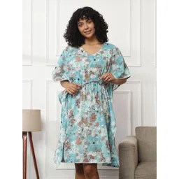 Bannos Swagger Blue Floral Printed Pure Cotton Kaftan Nightdress-picture-22