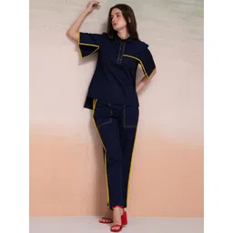 Bannos Swagger Blue Slit Sleeves Pure Cotton Shirt With Trouser-picture-20
