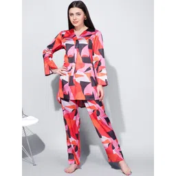 Bannos Swagger Pink & Black Abstract Printed V-Neck Night Suit-picture-39