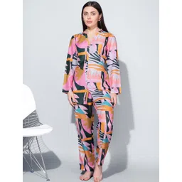 Bannos Swagger Pink & Green Tropical Printed Night Suit-picture-33