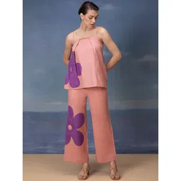 Bannos Swagger Pink & Purple Printed Pure Cotton Top With Trousers-picture-23