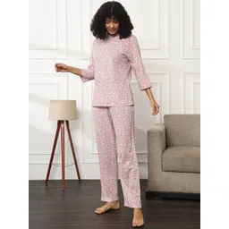 Bannos Swagger Pink Floral Printed Pure Cotton Night Suit-picture-29