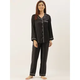 Bannos Swagger Women Black & White Solid Night Suit-picture-26