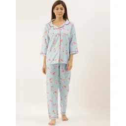 Bannos Swagger Women Blue & Coral Printed Night suit-picture-22