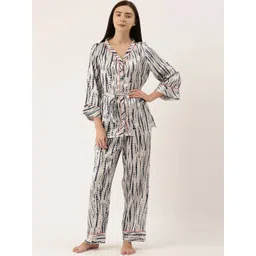 Bannos Swagger Women Grey & Blue Printed Night suit-picture-22