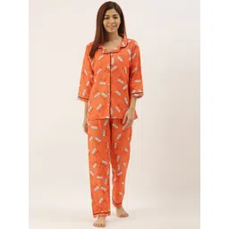 Bannos Swagger Women Orange & White Printed Night Suit-picture-20