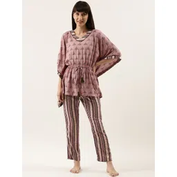 Bannos Swagger Women Pink & Black Geometric Printed Night Suit-picture-13