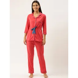 Bannos Swagger Women Pink & Blue Shirt Night suit-picture-25