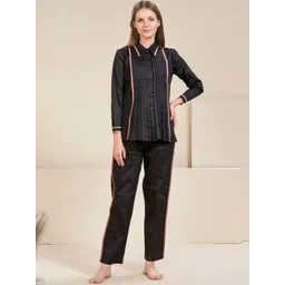 Bannos Swagger Women Pleated Shirt & Pyjama Night Suit-picture-28