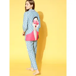 Bannos Swagger Women Stunning Blue Striped Printed Night Suit-picture-35