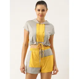 Bannos Swagger Women Yellow & Grey Coloblocked T-shirt & Shorts Set-picture-32