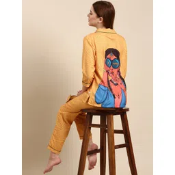 Bannos Swagger Yellow & Blue Abstract Printed Night Suit-picture-32