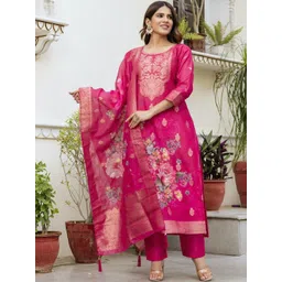 BAPS Women Floral Embroidered Kurta with Trousers & Dupatta-picture-16